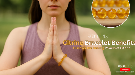 Golden citrine crystal bracelet on wrist β known for emotional healing, confidence, creativity, and prosperity β available at NakshatraOne.
