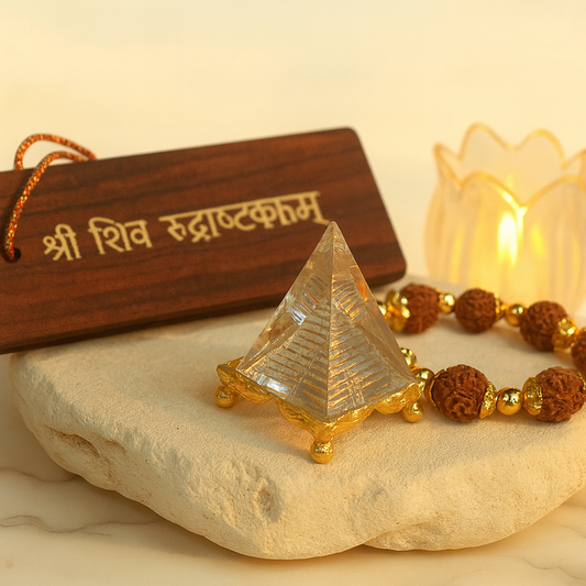Divine Energy Combo: Shiv Rudrashtakam Wooden Book,Vastu Crystal Yantra,Rudraksh Bracelet