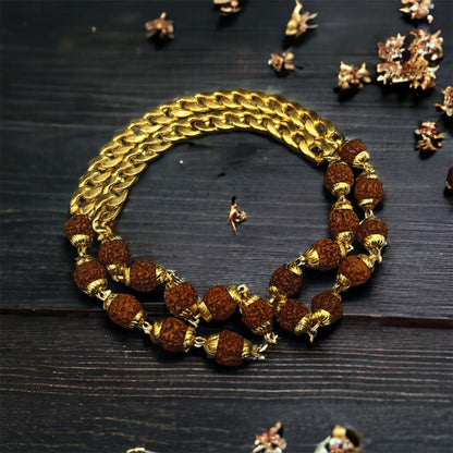 Gold Plated Rudraksha Links Necklace For Men